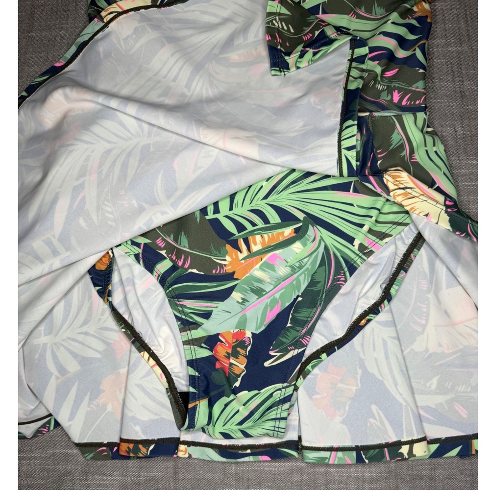 Shore Shapes Tropical Palm Print Swim Dress One Piece Swimsuit Navy Green 10 - Picture 6 of 11